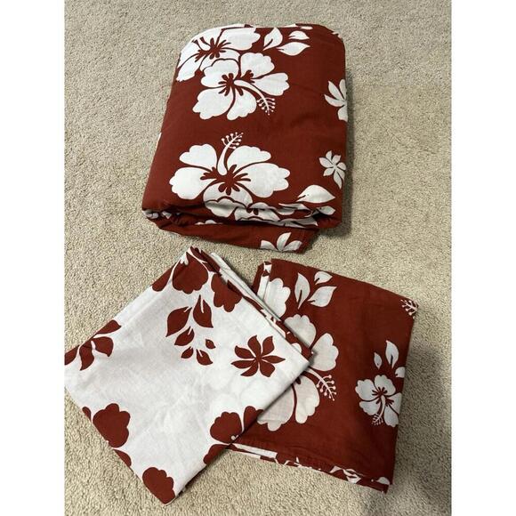 IKEA SALEPSROT Duvet Cover Set Hawaiian Plumaria Rust-Red White Reversable King - Picture 4 of 7